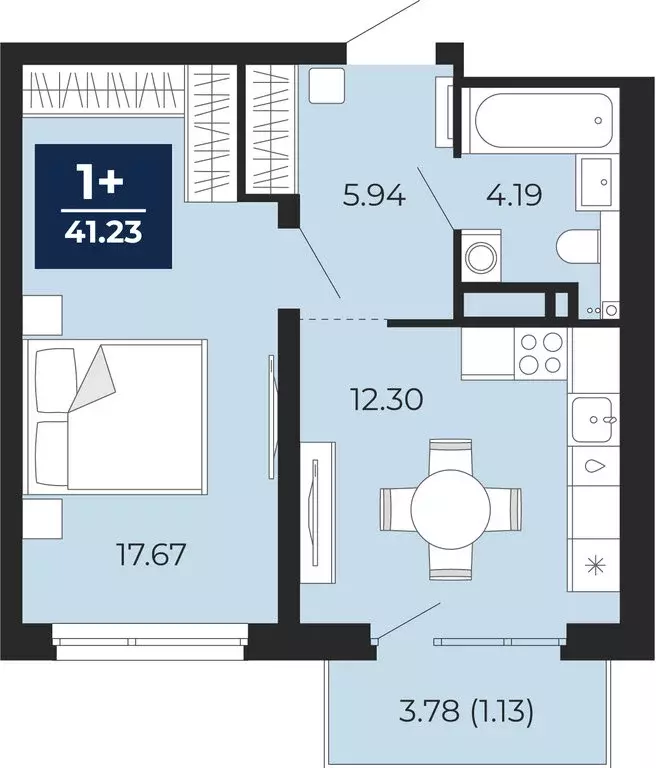 1-комнатная квартира: Тюмень, Арктическая улица, 12 (41.23 м) - Фото 1
