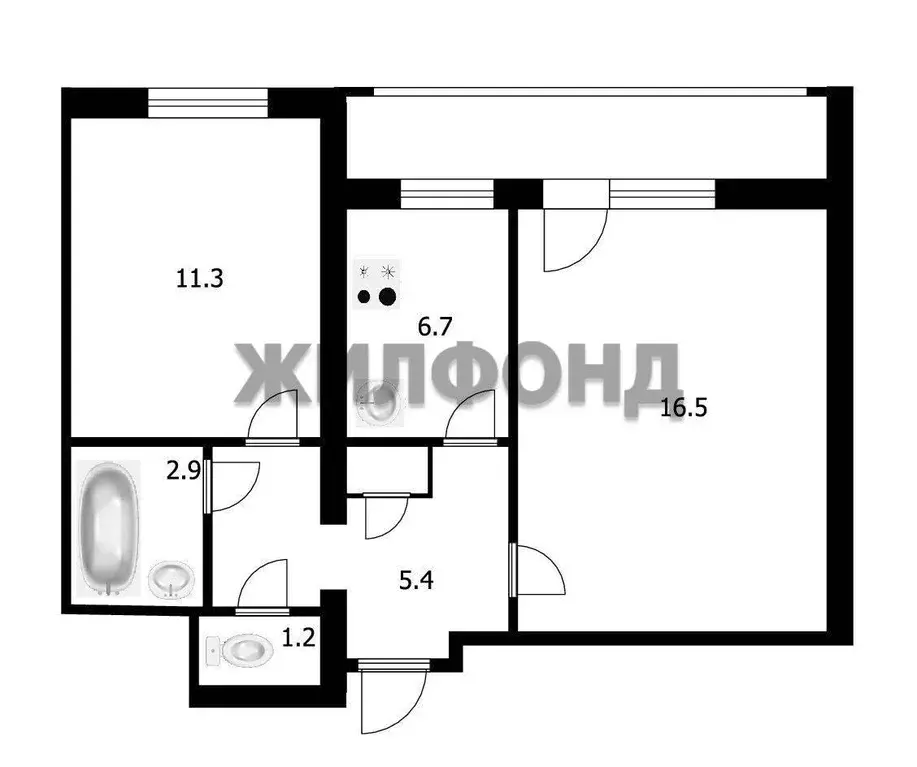 Квартира, 2 комнаты, 45.6 м - Фото 1