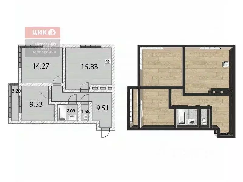 2-к кв. Рязанская область, Рязань ул. Александра Полина (56.57 м) - Фото 2