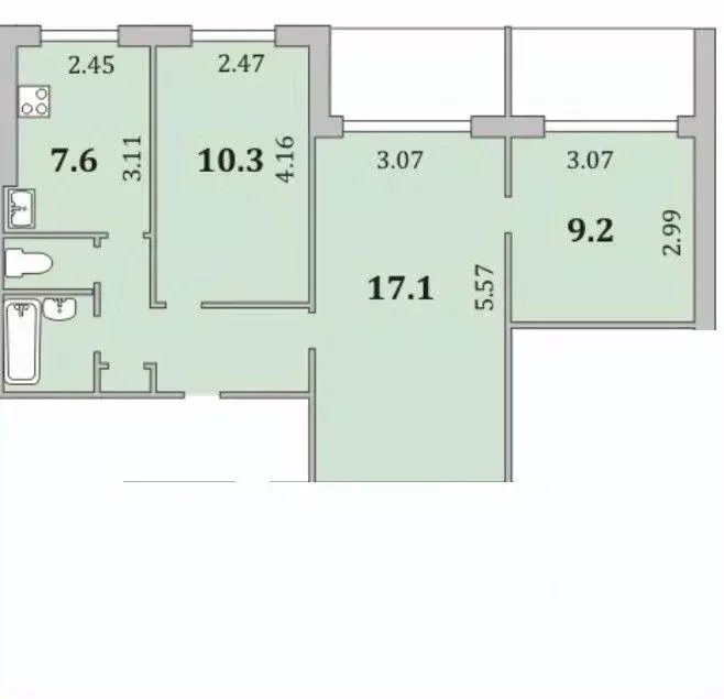 3-к кв. Мурманская область, Мурманск Кольский просп., 153 (52.6 м) - Фото 2