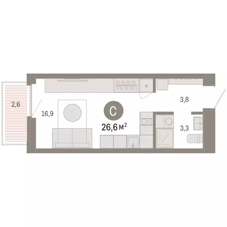 Квартира-студия: Тюмень, Мысовская улица, 26к2 (26.57 м) - Фото 2