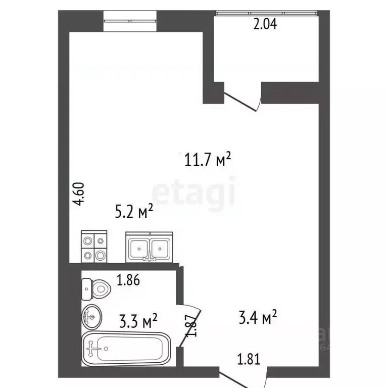 Студия Москва пос. Коммунарка, ул. Потаповская Роща, 20к2 (26.0 м) - Фото 2