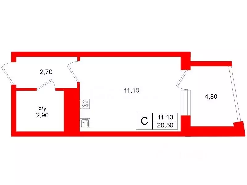 Студия Санкт-Петербург Политехническая ул., 6 (20.5 м) - Фото 2