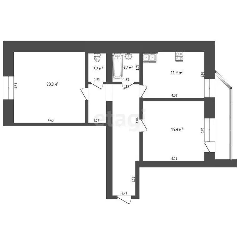 2-комнатная квартира: Тюмень, улица Карла Маркса, 8 (68.6 м) - Фото 1