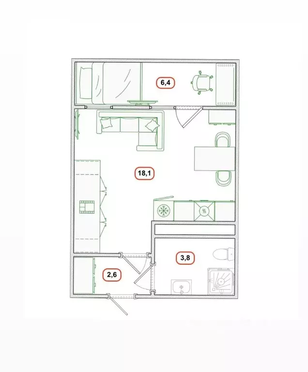 Студия Санкт-Петербург аллея Арцеуловская, 23к1 (30.9 м) - Фото 1