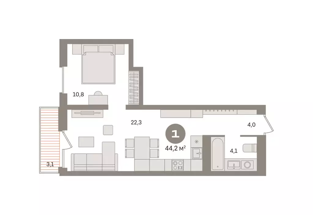 1-комнатная квартира: Екатеринбург, жилой район Эльмаш, Механический ... - Фото 2