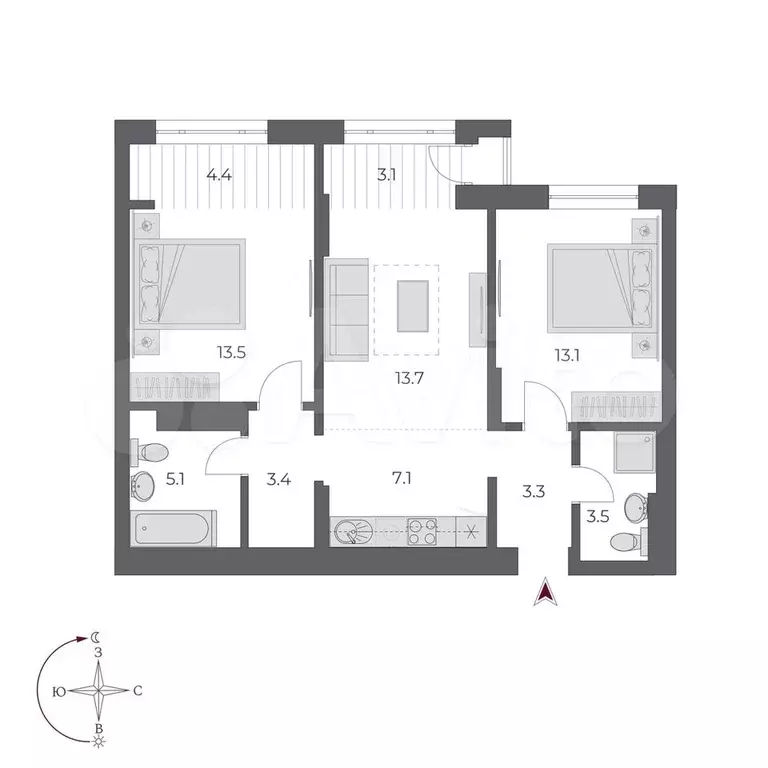 3-к. квартира, 66,5 м, 16/24 эт. - Фото 1