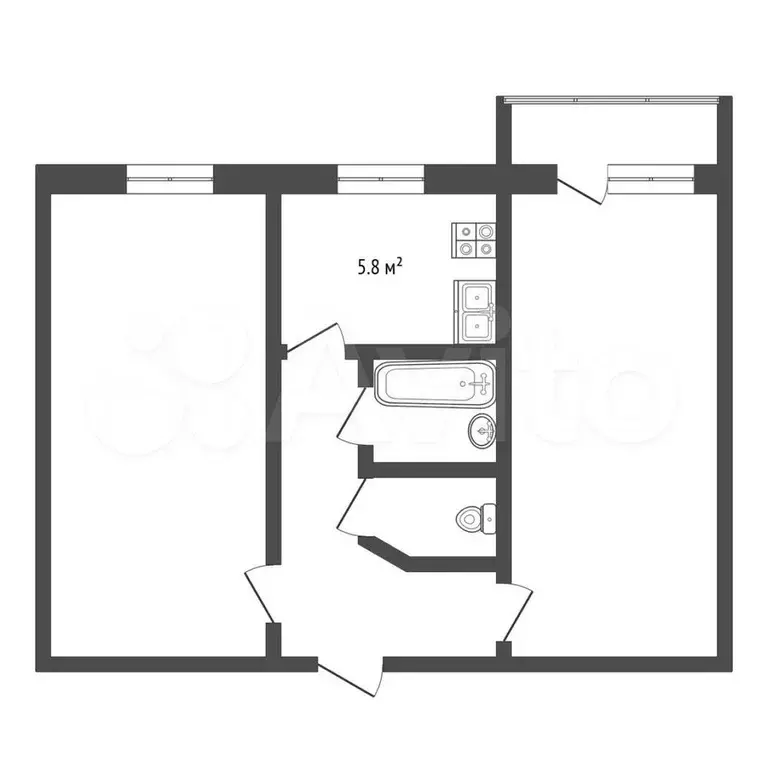 2-к. квартира, 43,8 м, 3/5 эт. - Фото 0