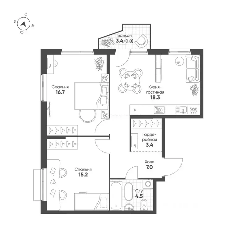 2-к кв. Свердловская область, Екатеринбург Солнечный жилрайон,  (66.1 ... - Фото 1