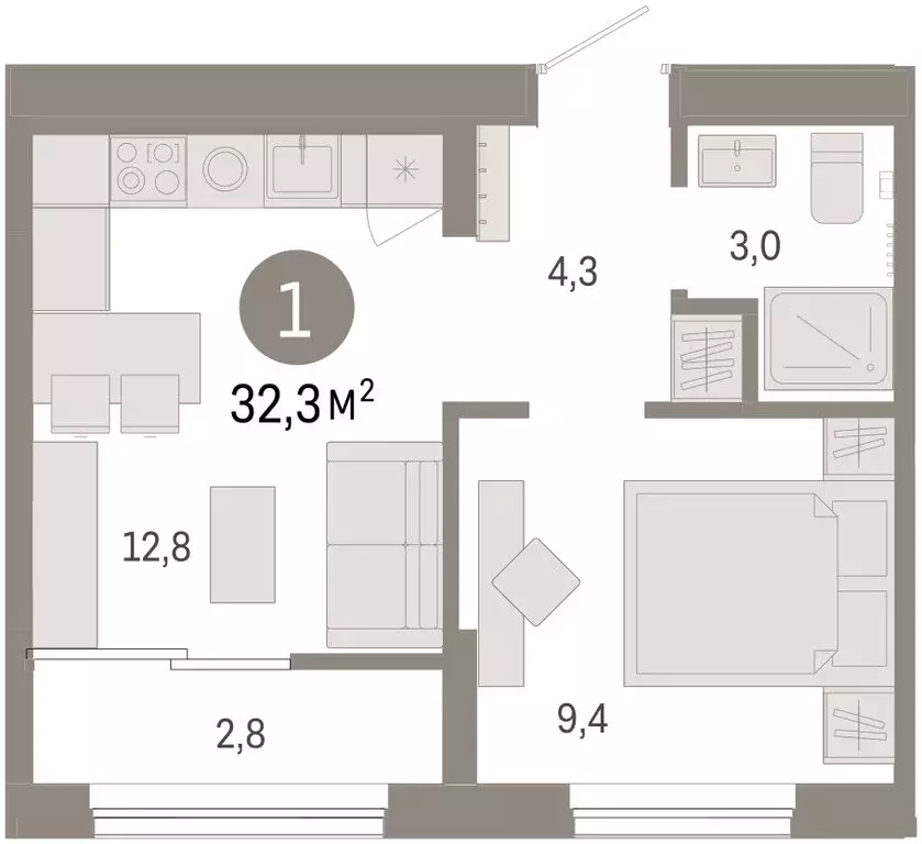 2-комнатная квартира: Тюмень, Краснооктябрьская улица, 4к2 (31.9 м) - Фото 2