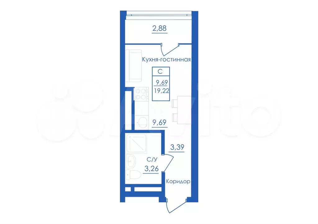 Квартира-студия, 19,2 м, 8/25 эт. - Фото 1