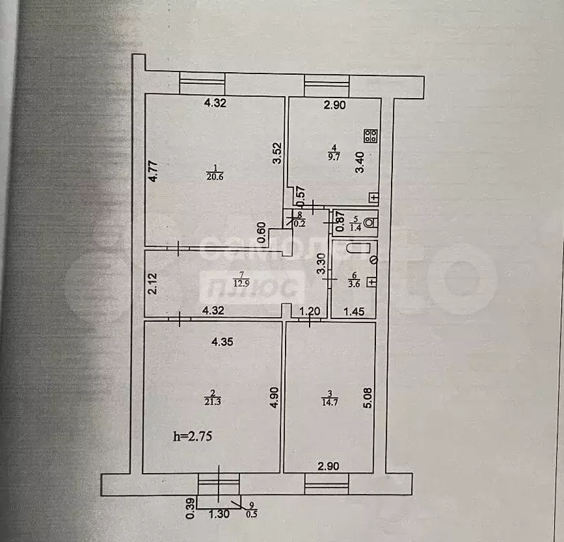 3-к. квартира, 84,4 м, 3/3 эт. - Фото 0
