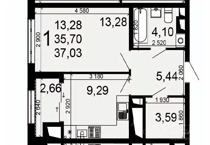 1-к кв. Рязанская область, Рязань Льговская ул., 10 (37.03 м) - Фото 1