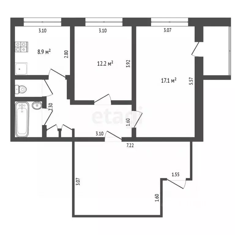 2-к кв. Тюменская область, Тюмень Восточный мкр, ул. Моторостроителей, ... - Фото 2