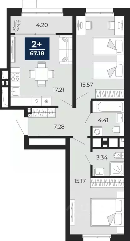 2-к кв. Тюменская область, Тюмень Беринг жилой комплекс (67.18 м) - Фото 1