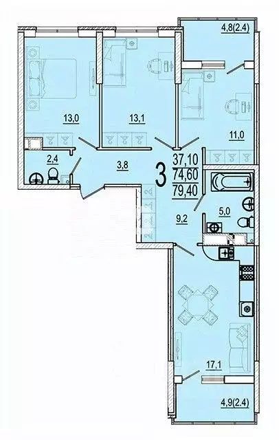 3-к кв. Краснодарский край, Краснодар ул. Конгрессная, 41к1 (80.0 м) - Фото 1