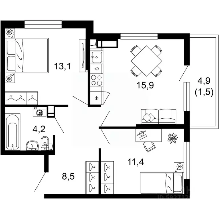 2-к кв. Краснодарский край, Сочи пос. Кудепста,  (54.6 м) - Фото 0