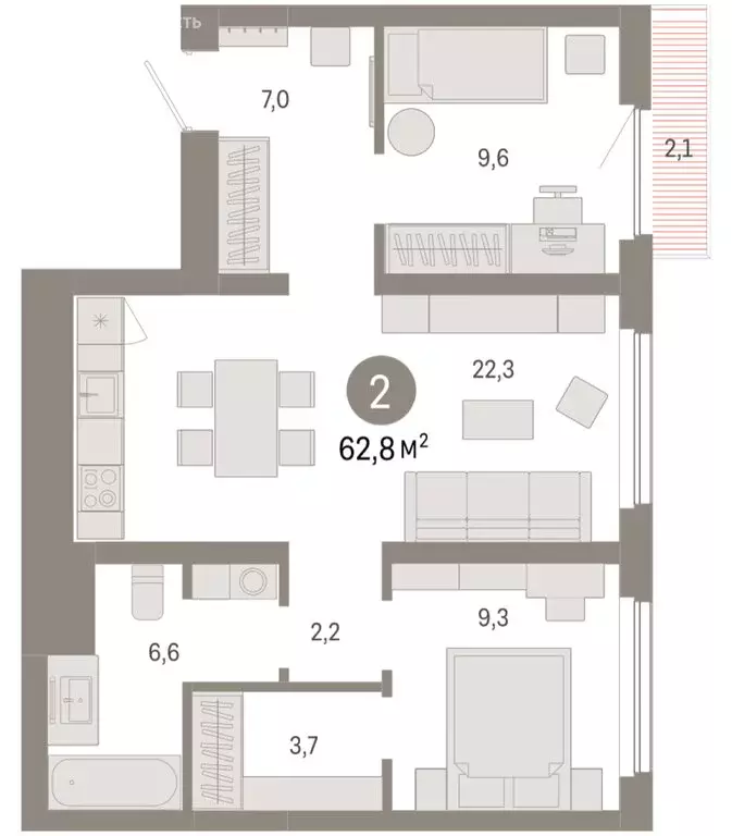 2-комнатная квартира: Новосибирск, квартал Лебедевский (62.8 м) - Фото 1