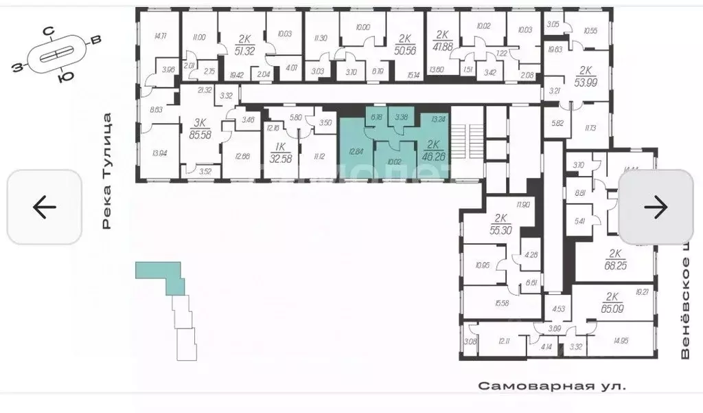 2-к кв. Тульская область, Тула ул. Самоварная, 21 (46.26 м) - Фото 2