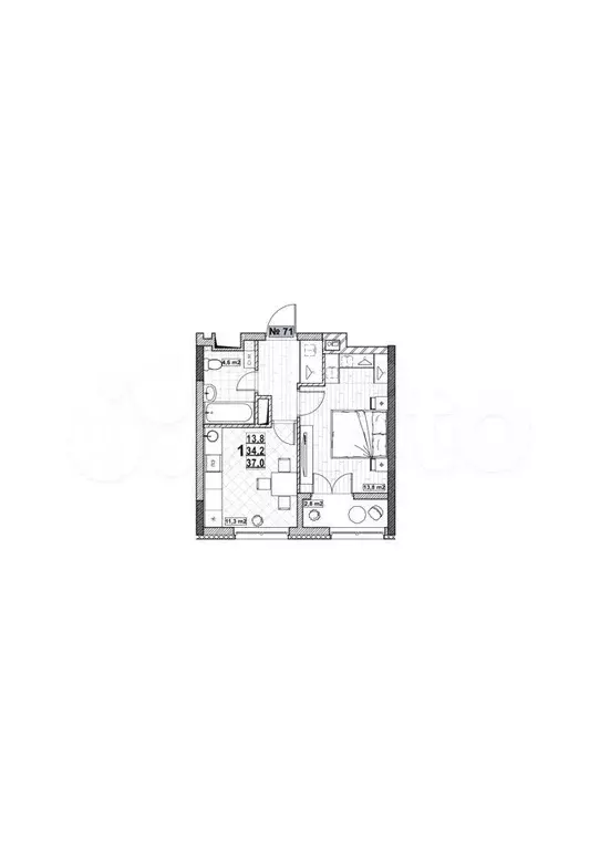 1-к. квартира, 37 м, 9/24 эт. - Фото 1