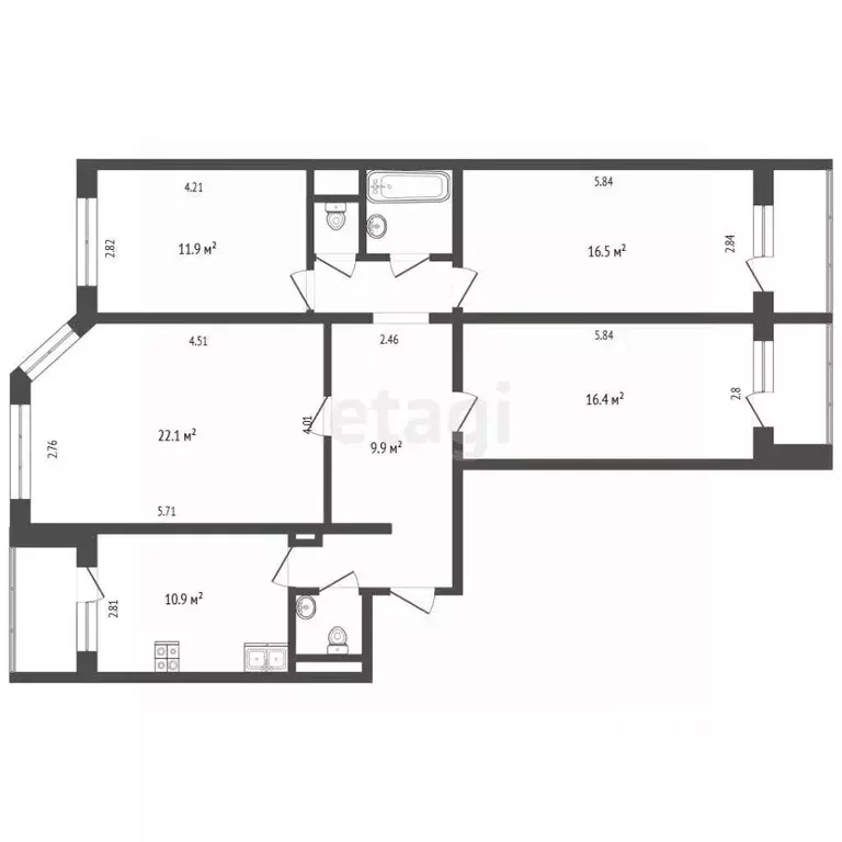4-к кв. Москва Фестивальная ул., 22К1 (99.5 м) - Фото 2