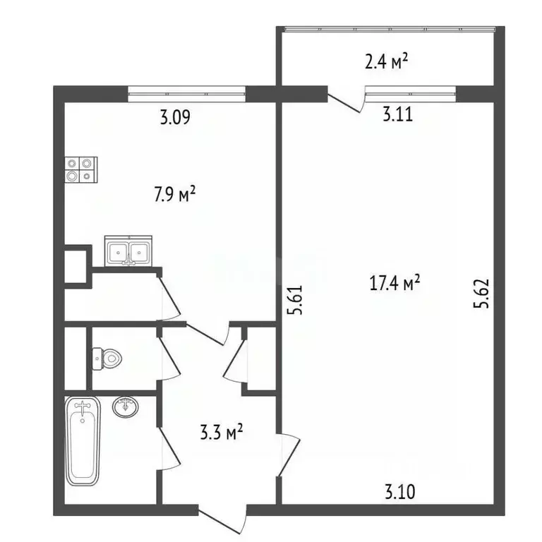 1-к кв. Санкт-Петербург ул. Латышских Стрелков, 9К2 (33.5 м) - Фото 2