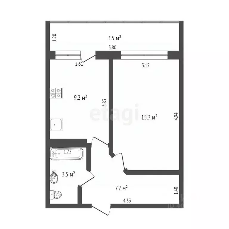 1-к кв. Татарстан, Альметьевск ул. Гафиатуллина, 66 (39.0 м) - Фото 1