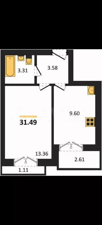 1-к. квартира, 33,6 м, 9/9 эт. - Фото 1