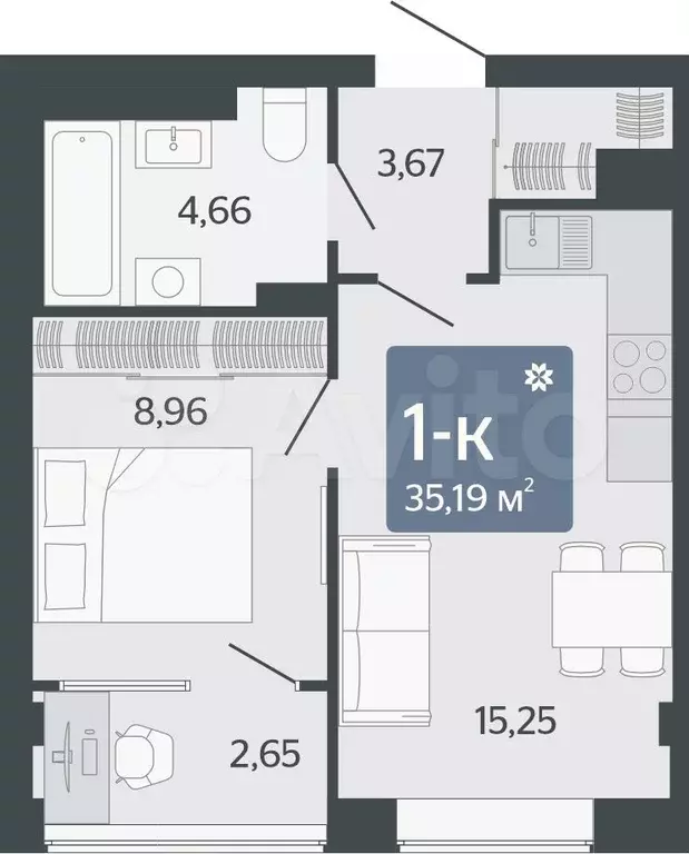 1-к. квартира, 35,2 м, 8/8 эт. - Фото 0