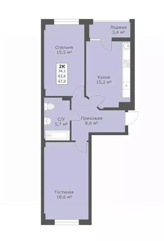 2-к кв. Ставропольский край, Ставрополь № 28 мкр,  (67.0 м) - Фото 1