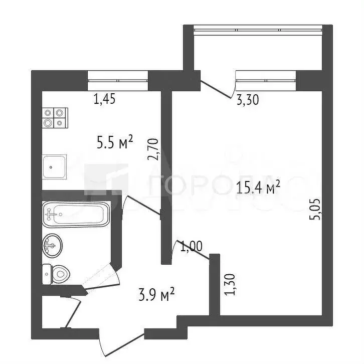 1-к. квартира, 28,1 м, 2/5 эт. - Фото 0