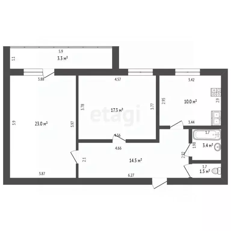 2-к кв. Башкортостан, Стерлитамак Южный мкр, ул. Суханова, 10Б (69.7 ... - Фото 2