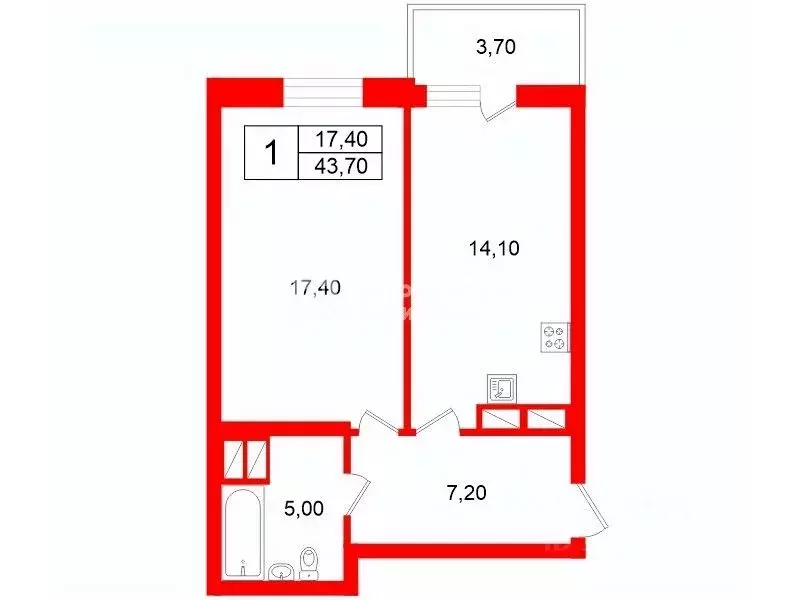 1-к кв. Санкт-Петербург просп. Космонавтов, 63к1 (43.7 м) - Фото 2