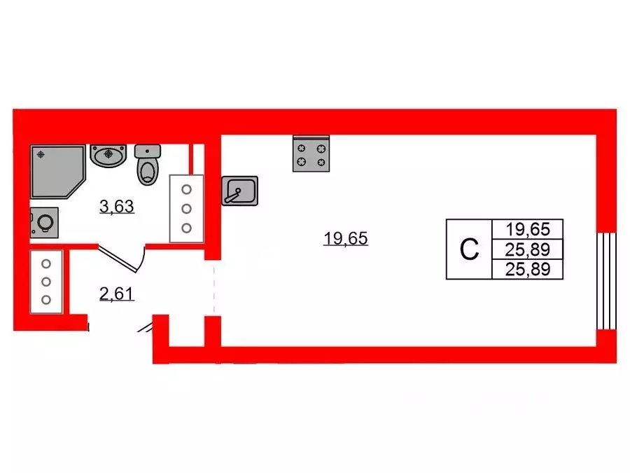 Студия Санкт-Петербург ул. Морской Пехоты, 26к1 (26.0 м) - Фото 1