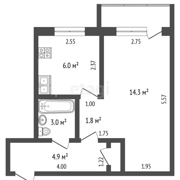 1-комнатная квартира: Котлас, улица Ленина, 86 (30.7 м) - Фото 1