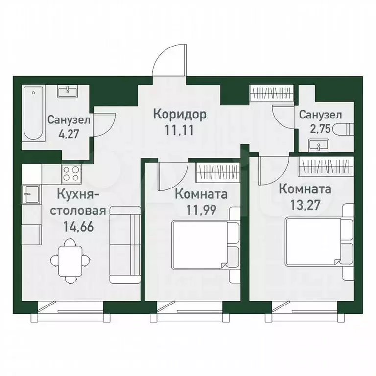 3-к. квартира, 58,1 м, 7/7 эт. - Фото 1