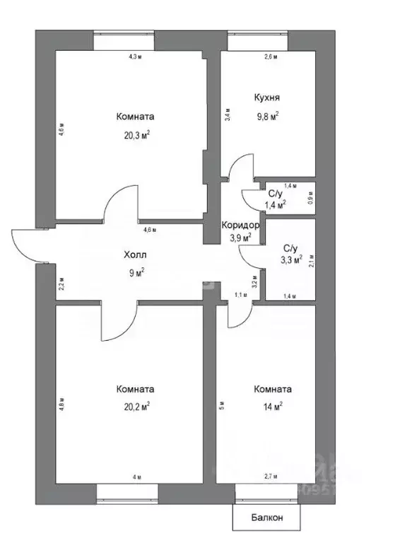 3-к кв. Самарская область, Самара Арбатская ул., 1 (81.4 м) - Фото 2