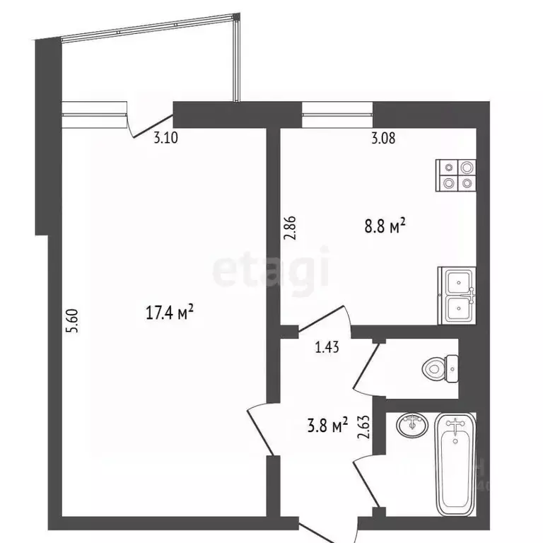 1-к кв. Тюменская область, Тюмень ул. Самарцева, 20 (33.6 м) - Фото 1