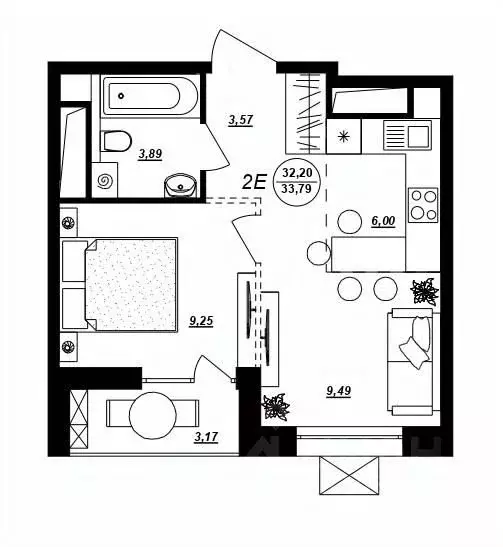 2-к кв. Хабаровский край, Хабаровск ул. Демьяна Бедного (33.79 м) - Фото 1