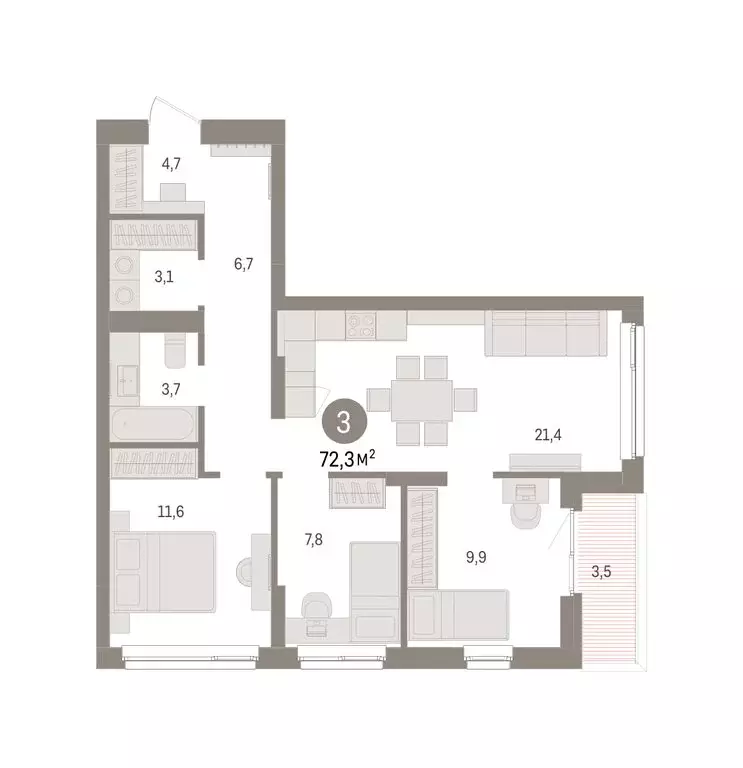 3-комнатная квартира: Челябинская область, Сосновский муниципальный ... - Фото 2