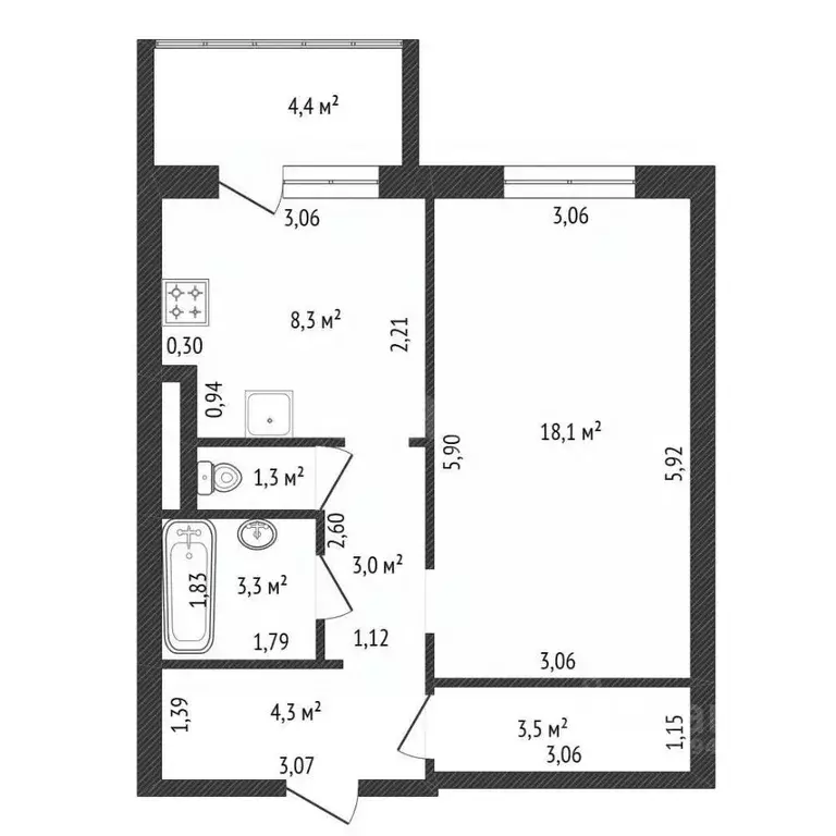 1-к кв. Башкортостан, Уфа ул. Набережная реки Уфы, 45/3 (41.7 м) - Фото 2