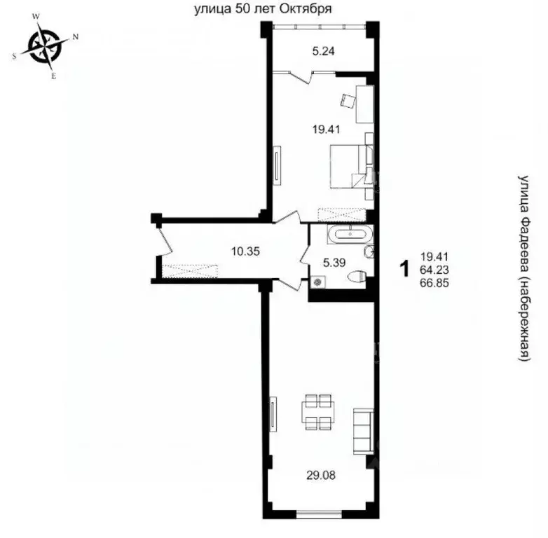 1-к кв. Волгоградская область, Волгоград ул. 50 лет Октября, 36 (66.8 ... - Фото 2
