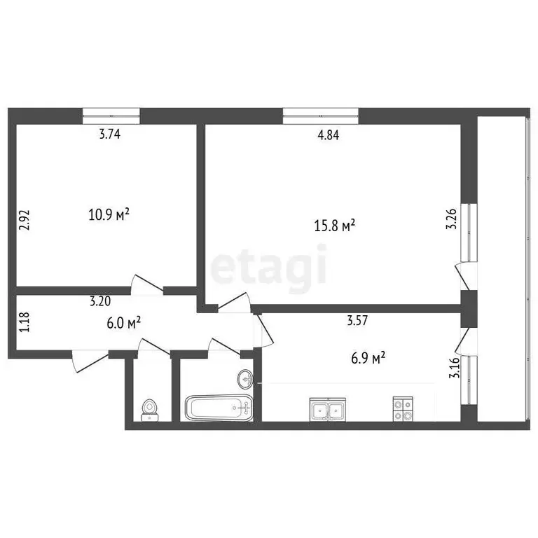 2-комнатная квартира: Ленино, улица Фрунзе, 21 (42.9 м) - Фото 1