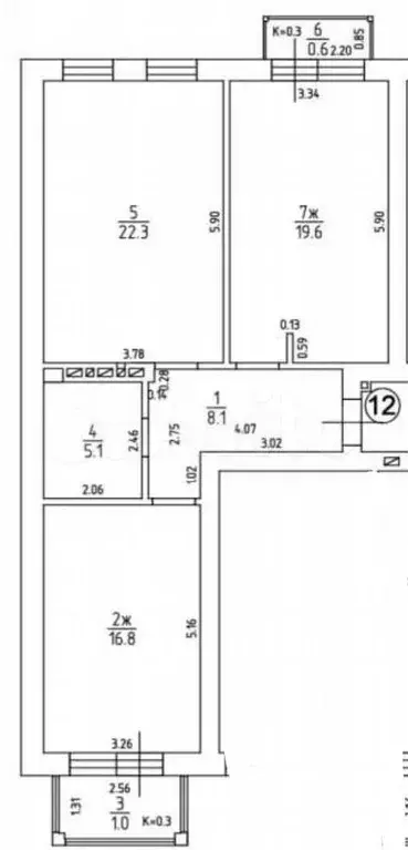 2-к. квартира, 77 м, 3/4 эт. - Фото 1