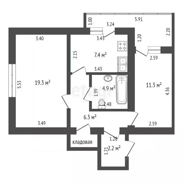 2-к кв. Крым, Первомайское пгт ул. Эдуарда Корпана, 5 (50.0 м) - Фото 1