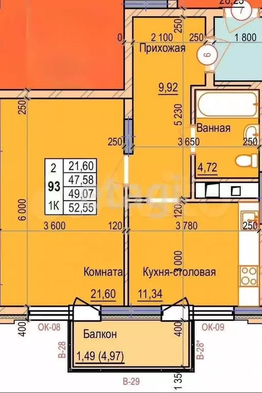 1-к. квартира, 52 м, 3/11 эт. - Фото 0