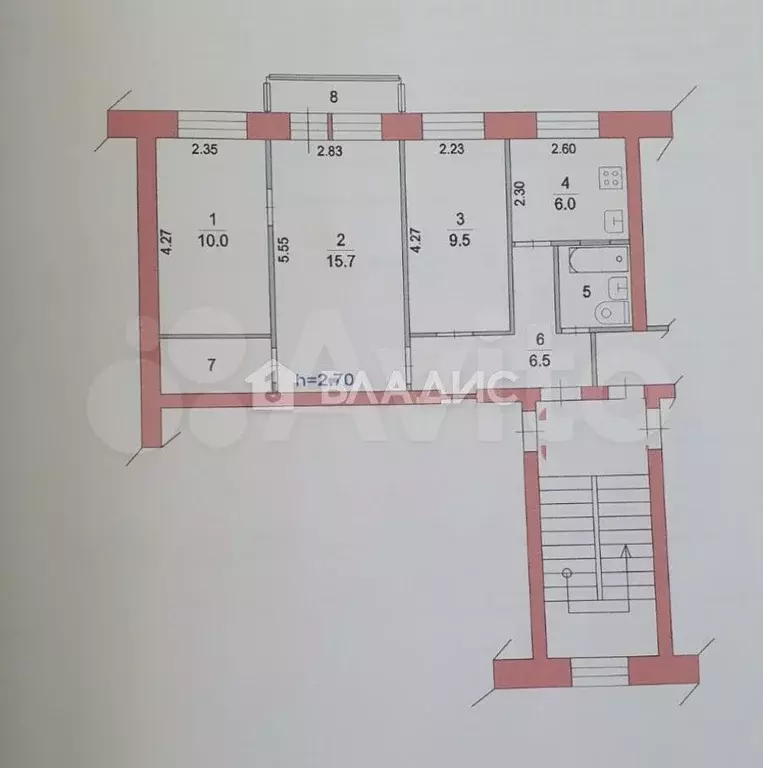 3-к. квартира, 53,5 м, 2/5 эт. - Фото 0