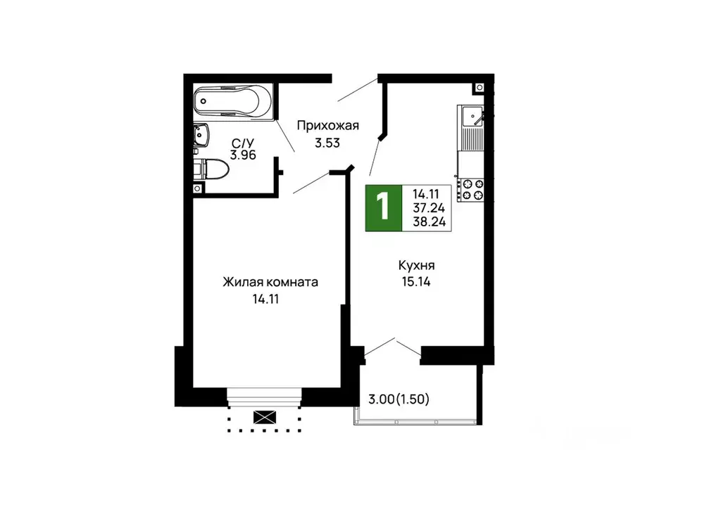 1-к кв. Адыгея, Майкоп 9 Мая ул., 14А (38.24 м) - Фото 1