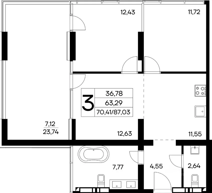 3-к кв. Крым, Алушта муниципальный округ, пос. Семидворье  (87.03 м) - Фото 1