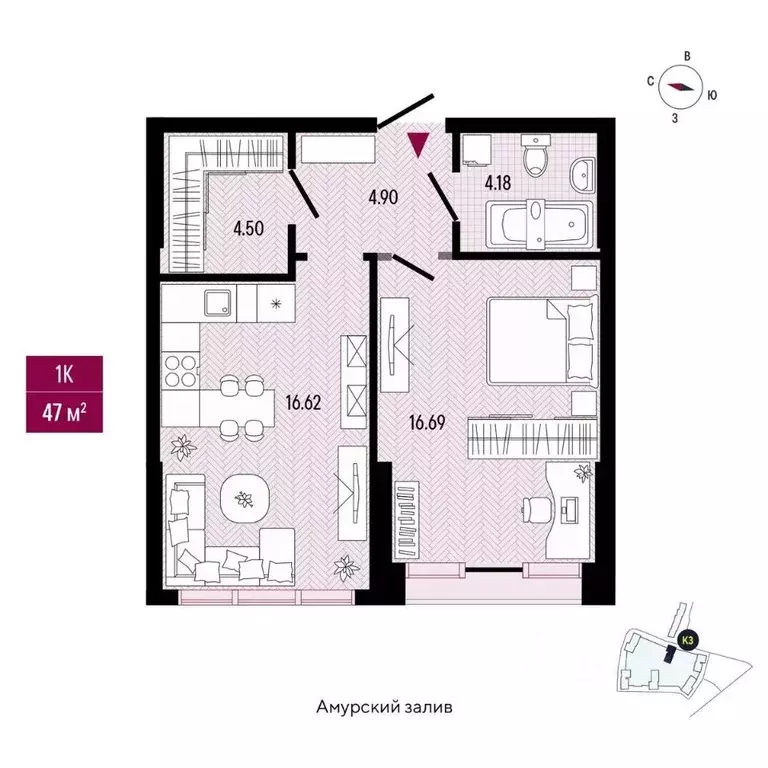 1-к кв. Приморский край, Владивосток просп. 100-летия Владивостока, ... - Фото 2